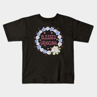 Blessed Grandma With Flower Wreath And Hearts Heartfelt Love Kids T-Shirt